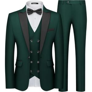 WULFUL Slim Fit Tuxedo for Men One Button Suit Set Prom Party Wedding Tux Men’s Suits 3 Piece(Dark Green)