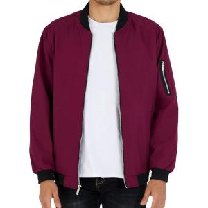 WULFUL Men’s Bomber Jacket Lightweight Casual Windbreaker Zip Up Coat with Pocket(Dark Re)