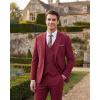 WULFUL Men’s 3 Piece Slim Fit Suit Set Stretch One Button Blazer Jacket Vest & Pants Tuxedo for Party Wedding Business(Red)
