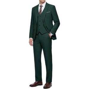 WULFUL Men’s 3 Piece Slim Fit Suit Set Stretch One Button Blazer Jacket Vest & Pants Tuxedo for Party Wedding Business(Blackish Green)
