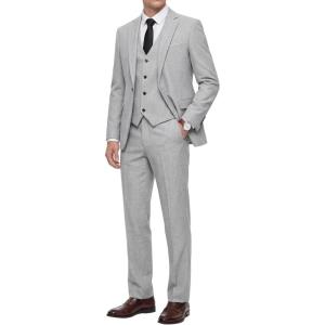 WULFUL Men’s 3 Piece Slim Fit Suit Set Stretch One Button Blazer Jacket Vest & Pants Tuxedo for Party Wedding Business(Light Grey)