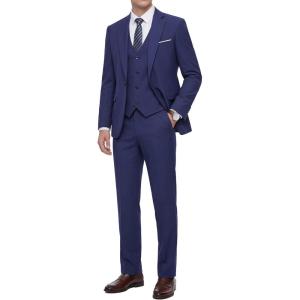 WULFUL Men’s 3 Piece Slim Fit Suit Set Stretch One Button Blazer Jacket Vest & Pants Tuxedo for Party Wedding Business(Navy)