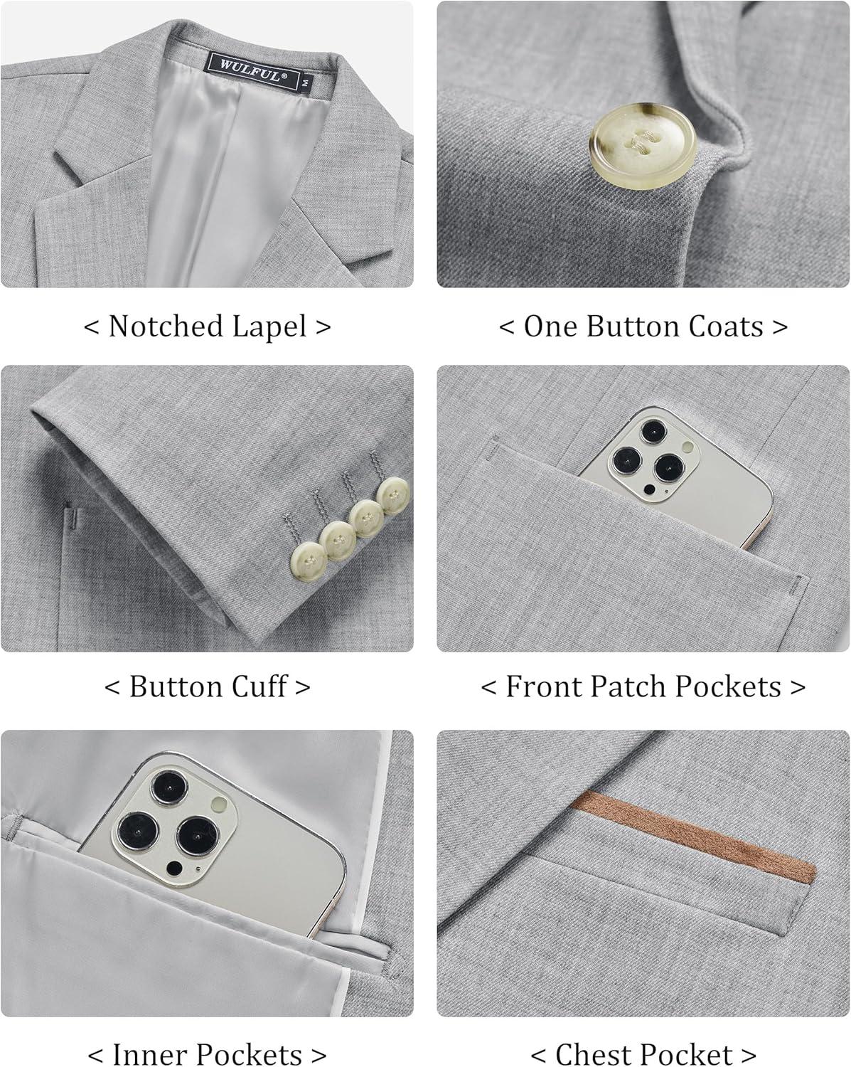 imageWULFUL Mens Sport Coats Blazers Linen Cotton Blazer Regular Fit One Button Suit Jacket with 2 PocketsGrey