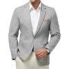 WULFUL Men’s Sport Coats Blazers Linen Cotton Blazer Regular Fit One Button Suit Jacket with 2 Pockets(Grey)