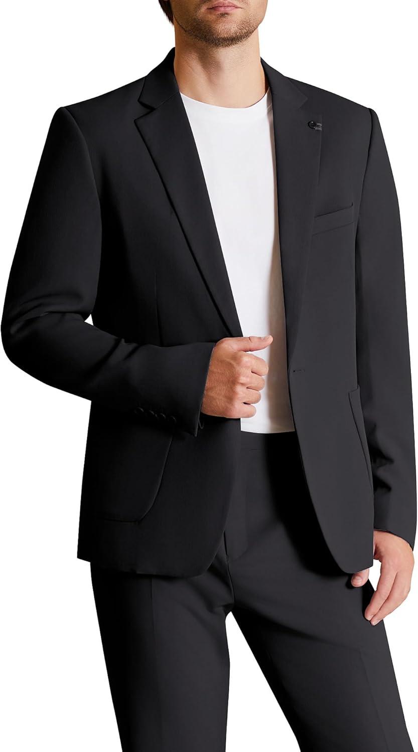 imageWULFUL Mens 2 Piece Slim Fit Suit Set One Button Casual Blazer Jacket Pants SetClassic Fit Suits for Men Wedding BusinessBlack