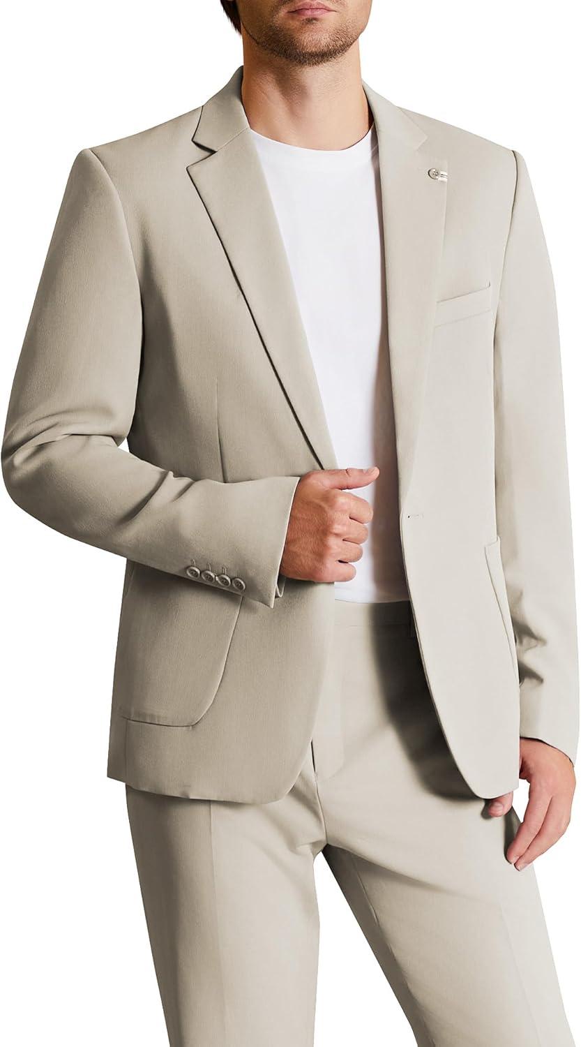 imageWULFUL Mens 2 Piece Slim Fit Suit Set One Button Casual Blazer Jacket Pants SetClassic Fit Suits for Men Wedding BusinessChampagne