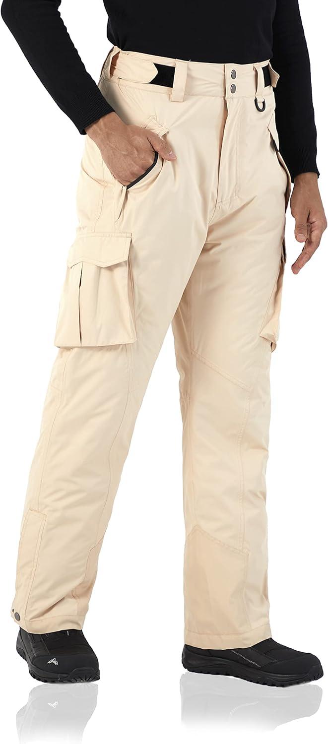 imageWULFUL Mens Waterproof Insulated Ski Snow Pants Winter Snowboarding Cargo Pants with MultiPocketsLight Khaki