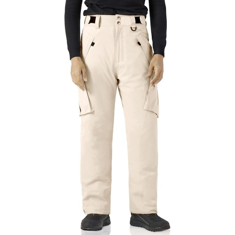 imageWULFUL Mens Waterproof Insulated Ski Snow Pants Winter Snowboarding Cargo Pants with MultiPocketsLight Khaki
