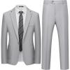 WULFUL Men’s 2 Piece Slim Fit Suit Set One Button Casual Blazer Jacket Pants Set,Classic Fit Suits for Men Wedding Business(Light Gray)