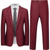 WULFUL Men’s 2 Piece Slim Fit Suit Set One Button Casual Blazer Jacket Pants Set,Classic Fit Suits for Men Wedding Business(Red)