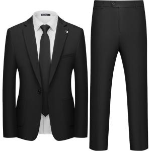 WULFUL Men’s 2 Piece Slim Fit Suit Set One Button Casual Blazer Jacket Pants Set,Classic Fit Suits for Men Wedding Business(Black)