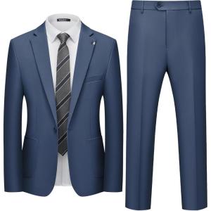 WULFUL Men’s 2 Piece Slim Fit Suit Set One Button Casual Blazer Jacket Pants Set,Classic Fit Suits for Men Wedding Business(Navy)