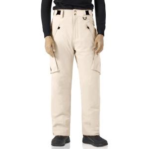 WULFUL Men’s Waterproof Insulated Ski Snow Pants Winter Snowboarding Cargo Pants with Multi-Pockets(Light Khaki)