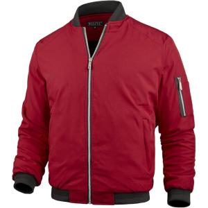 WULFUL Mens Casual Lightweight Jacket Softshell Flight Bomber Jacket Varsity Windbreaker(Dark Red(thick))