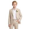 WULFUL Boys’ Slim Fit Suit 3 Pieces:Jacket, Pants, Shirt,Summer Suit Set for Teens Boys Wedding Beach(Khaki)
