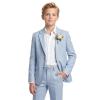 WULFUL Boys’ Slim Fit Suit 3 Pieces:Jacket, Pants, Shirt,Summer Suit Set for Teens Boys Wedding Beach(Light Blue)