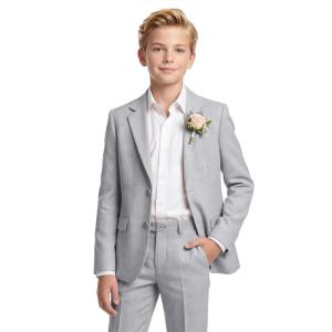 WULFUL Boys’ Slim Fit Suit 3 Pieces:Jacket, Pants, Shirt,Summer Suit Set for Teens Boys Wedding Beach(Grey)