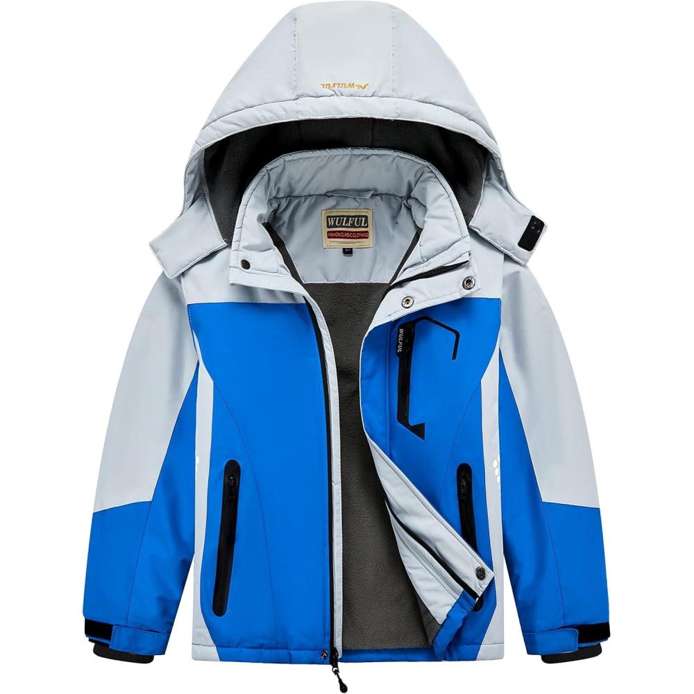 imageWULFUL Boys Waterproof Ski Jackets Warm Fleece Lined Hooded Winter Snow CoatBlue Greynew