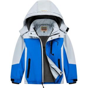 WULFUL Boy’s Waterproof Ski Jackets Warm Fleece Lined Hooded Winter Snow Coat(Blue Grey-new)