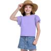 WULFUL Girls Shirts Fashion Cotton Summer Short Sleeve Tops Casual T-Shirts 4-15 Years Old(Light Purple)