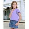 WULFUL Girls Shirts Fashion Cotton Summer Short Sleeve Tops Casual T-Shirts 4-15 Years Old(Light Purple)