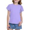 WULFUL Girls Shirts Fashion Cotton Summer Short Sleeve Tops Casual T-Shirts 4-15 Years Old(Light Purple)