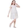 WULFUL Girls Sequin Dress Sparkly Party A-line Flutter Neckline Dual-Layer Holiday Prom Formal Dresses 5-12Y(Multicoloured White)