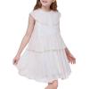 WULFUL Girls Sequin Dress Sparkly Party A-line Flutter Neckline Dual-Layer Holiday Prom Formal Dresses 5-12Y(Multicoloured White)