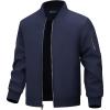 WULFUL Men’s Lightweight Bomber Jacket Casual Windbreaker Zip Up Coat Spring Fall Streetwear with Pockets for Travel Work(Navy)