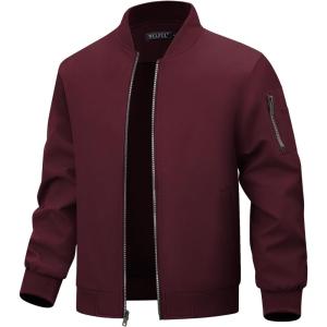 WULFUL Men’s Lightweight Bomber Jacket Casual Windbreaker Zip Up Coat Spring Fall Streetwear with Pockets for Travel Work(Burgundy)