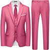WULFUL Men’s 3 Piece Slim Fit Suit Set Two Button Blazer Jacket Vest Pants Tuxedo Set for Party, Wedding and Business Pink