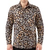 WULFUL Men’s Silk Like Satin Dress Shirts Hipster Leopard Printed Long Sleeve Button Down Shirts