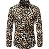 WULFUL Men’s Silk Like Satin Dress Shirts Hipster Leopard Printed Long Sleeve Button Down Shirts