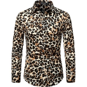 WULFUL Men’s Silk Like Satin Dress Shirts Hipster Leopard Printed Long Sleeve Button Down Shirts