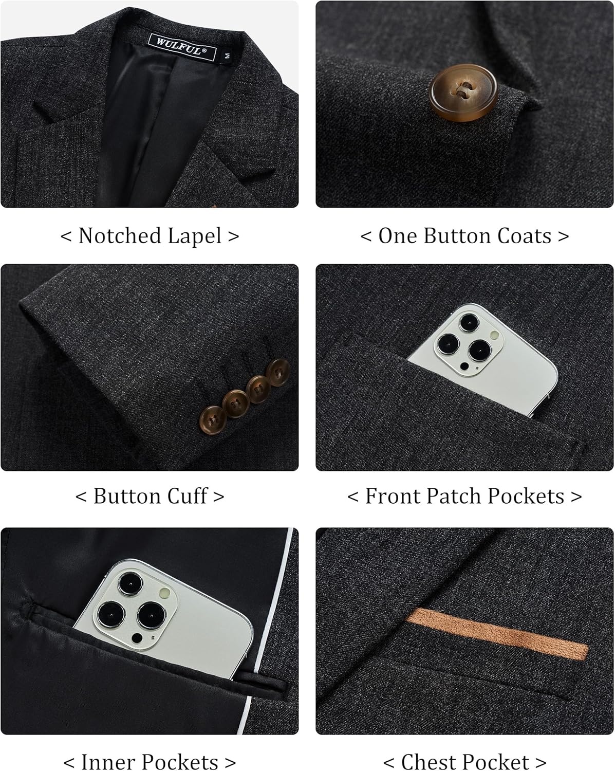 image:imageWULFUL Mens Sport Coats Blazers Linen Cotton Blazer Regular Fit One Button Suit JacketBlack