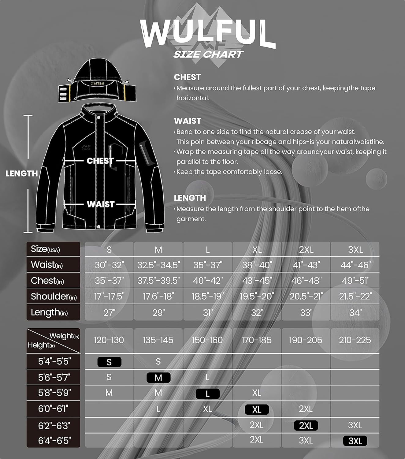 image:imageWULFUL Mens Winter Coats Waterproof Ski Jacket Warm Windproof Winter Windbreaker Jackets for Men with HoodBlack0050