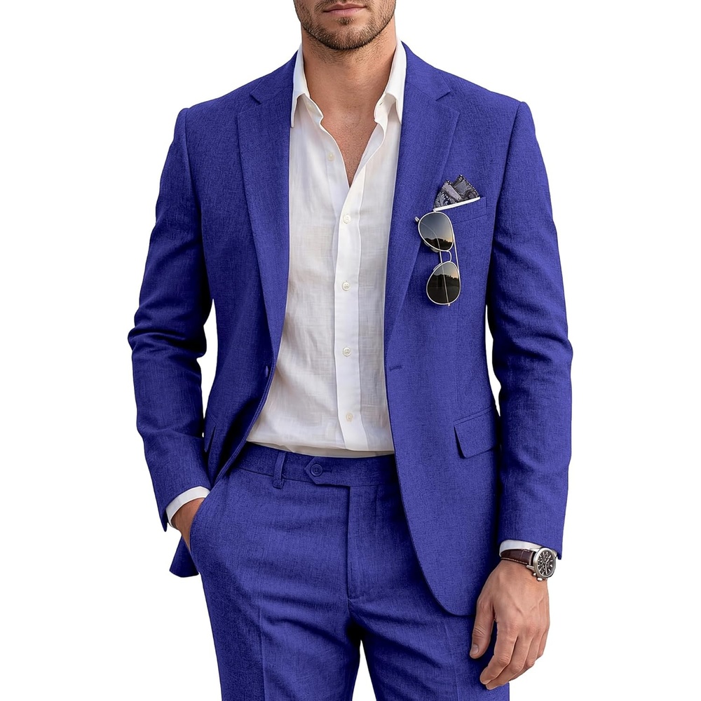image:imageWULFUL Mens Slim Fit 2 Piece Suit One Button Solid Blazer Business Party Jacket Pants SetRoyal Blue