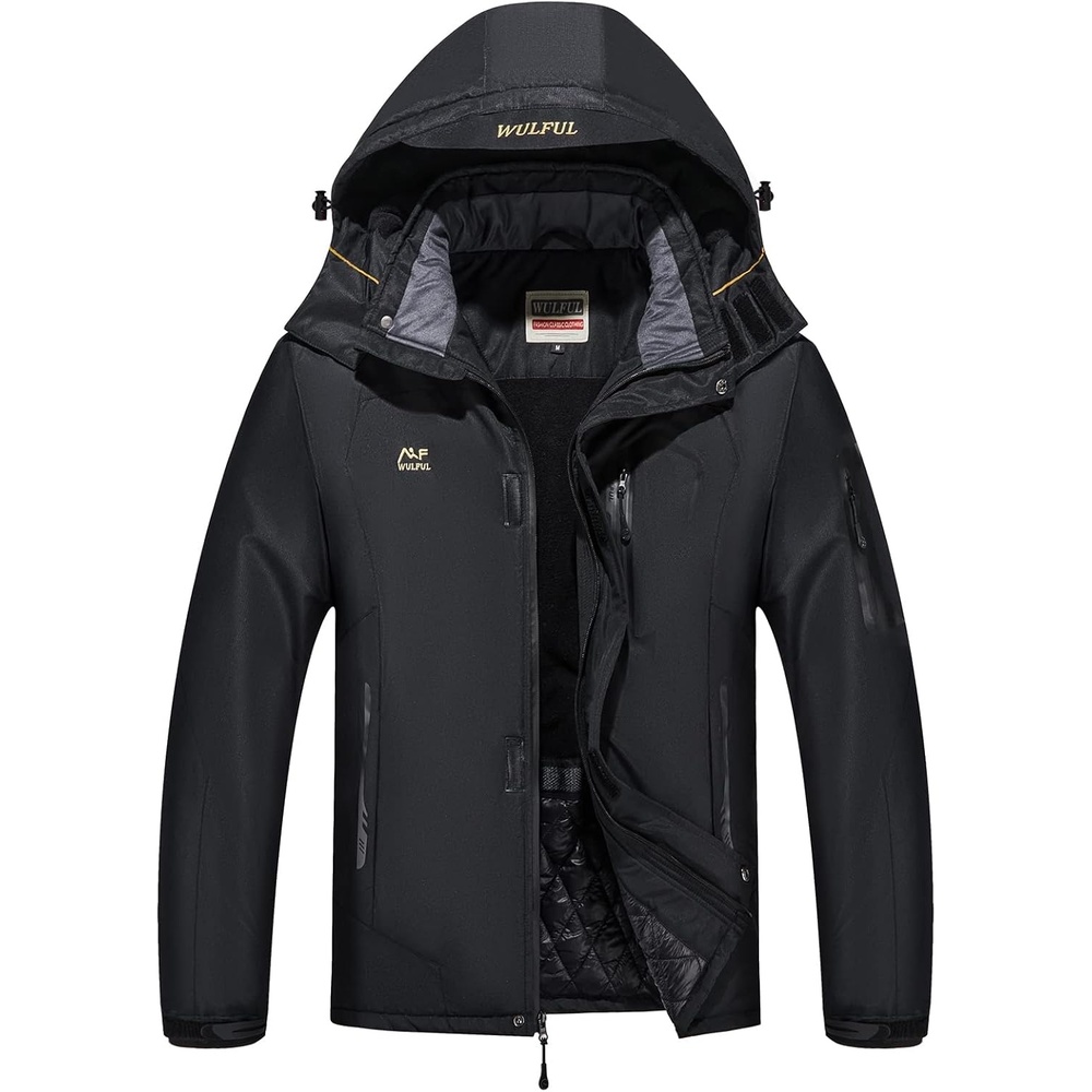 image:imageWULFUL Mens Winter Coats Waterproof Ski Jacket Warm Windproof Winter Windbreaker Jackets for Men with HoodBlack0050