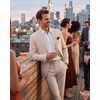 WULFUL Men’s Slim Fit 2 Piece Suit, One Button Solid Blazer Business Party Jacket Pants Set(Beige)