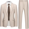 WULFUL Men’s Slim Fit 2 Piece Suit, One Button Solid Blazer Business Party Jacket Pants Set(Beige)
