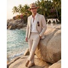 WULFUL Men’s Slim Fit 2 Piece Suit, One Button Solid Blazer Business Party Jacket Pants Set(Beige)
