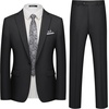 WULFUL Men’s Slim Fit 2 Piece Suit, One Button Solid Blazer Business Party Jacket Pants Set(Black)