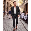 WULFUL Men’s Slim Fit 2 Piece Suit, One Button Solid Blazer Business Party Jacket Pants Set(Black)