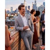 WULFUL Men’s Slim Fit 2 Piece Suit, One Button Solid Blazer Business Party Jacket Pants Set(Grey)