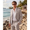 WULFUL Men’s Slim Fit 2 Piece Suit, One Button Solid Blazer Business Party Jacket Pants Set(Khaki)