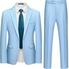 WULFUL Men’s Slim Fit 2 Piece Suit, One Button Solid Blazer Business Party Jacket Pants Set(Light Blue)