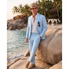WULFUL Men’s Slim Fit 2 Piece Suit, One Button Solid Blazer Business Party Jacket Pants Set(Light Blue)