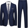 WULFUL Men’s Slim Fit 2 Piece Suit, One Button Solid Blazer Business Party Jacket Pants Set(Navy)
