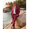 WULFUL Men’s Slim Fit 2 Piece Suit, One Button Solid Blazer Business Party Jacket Pants Set(Wine Red)