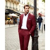 WULFUL Men’s Slim Fit 2 Piece Suit, One Button Solid Blazer Business Party Jacket Pants Set(Wine Red)